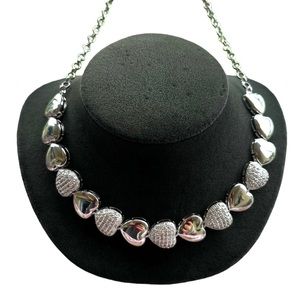 Platinum plated Clear cubic zirconia rhinestone cz heart silver choker necklace